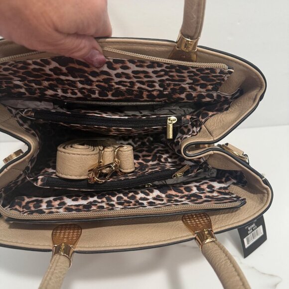 K. Carroll Crossbody Top Handle Convertible Purse RFID Bone Animal Print Lining - Picture 2 of 13